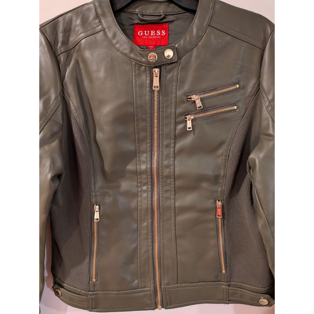 Women's Guess Faux Leather Jacket Green Size M - Picture 6 of 15